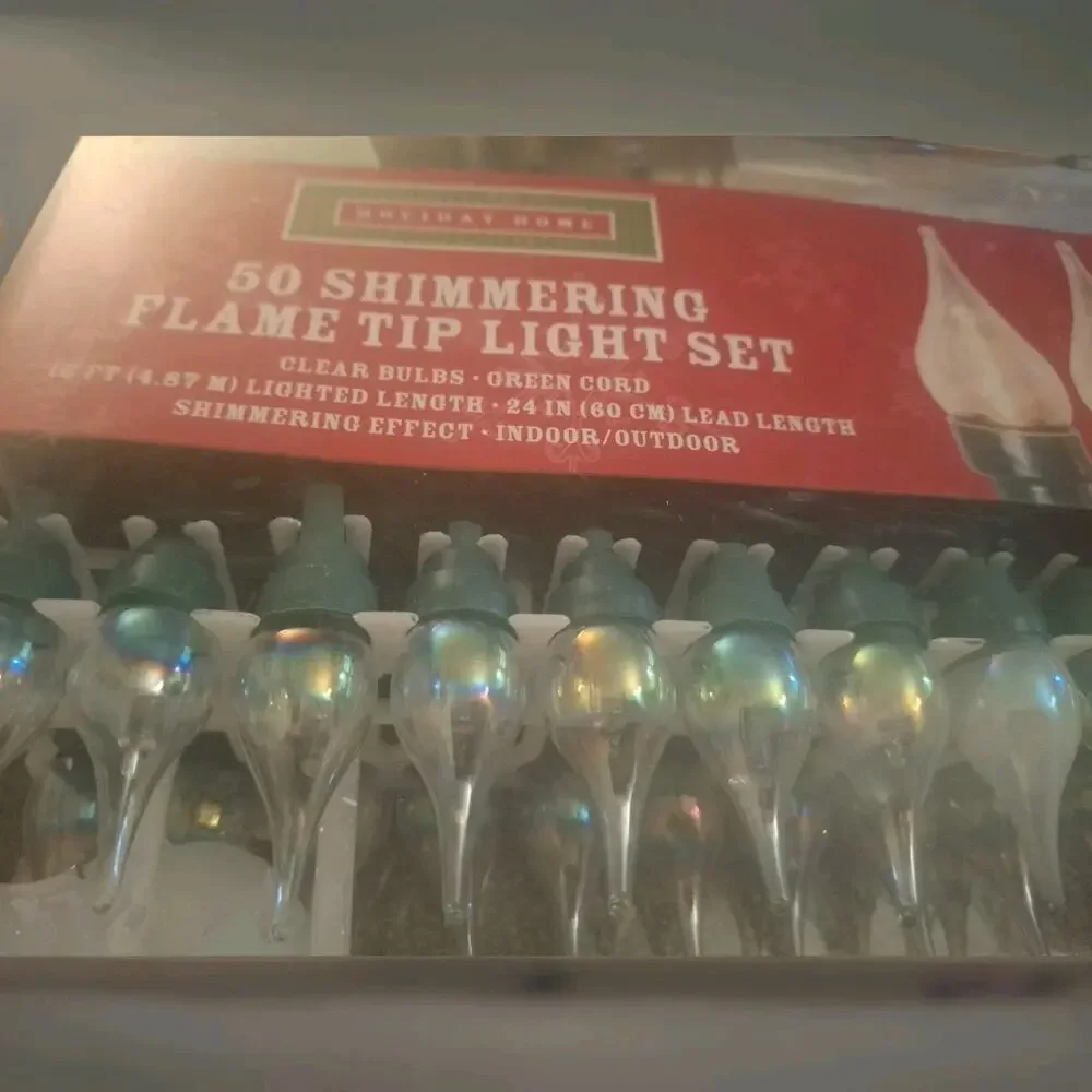 Holiday Home 50 Shimmering Flame Tip Tear Drop Light Set Vintage In Out Door